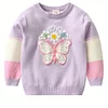 Kid Girl Delight Crew Neck Butterfly Embroidery Sweater Top
