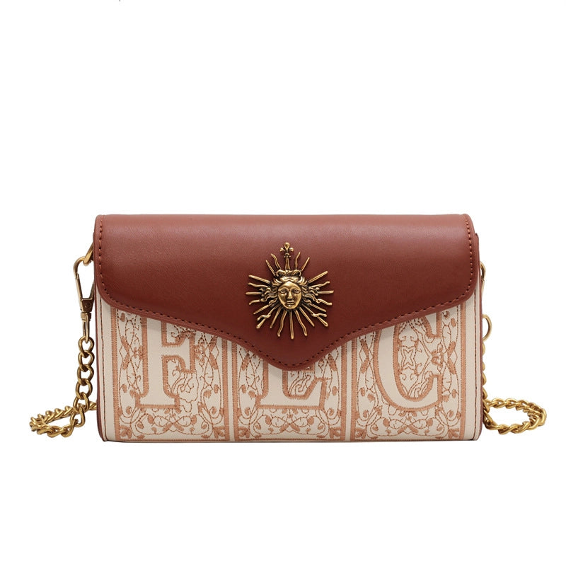 Niche Design Embroidered Chain Bag Women’s Shoulder Crossbody Bag New Fashion Western Style Textious Small Square Bag