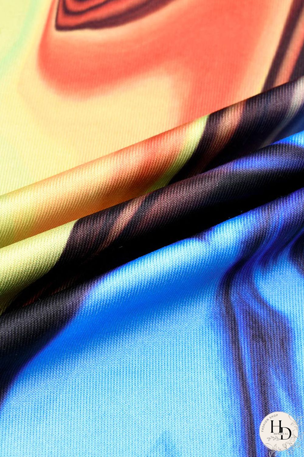 Blue Sexy Print Split Joint Frenulum V Neck Long Sleeve Two Pieces