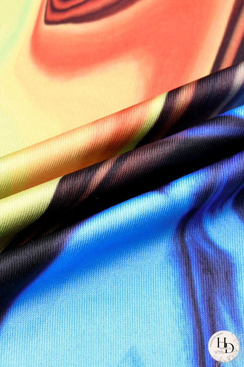 Blue Sexy Print Split Joint Frenulum V Neck Long Sleeve Two Pieces