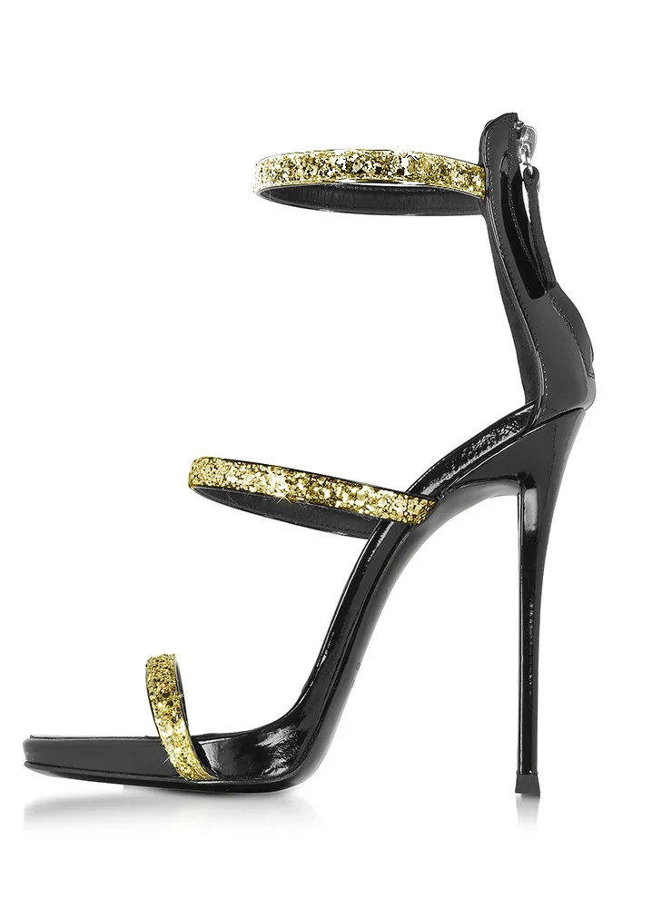 Gold Glitter Prom Shoes with Sparkly Sandals and Stiletto Heels Vdcoo