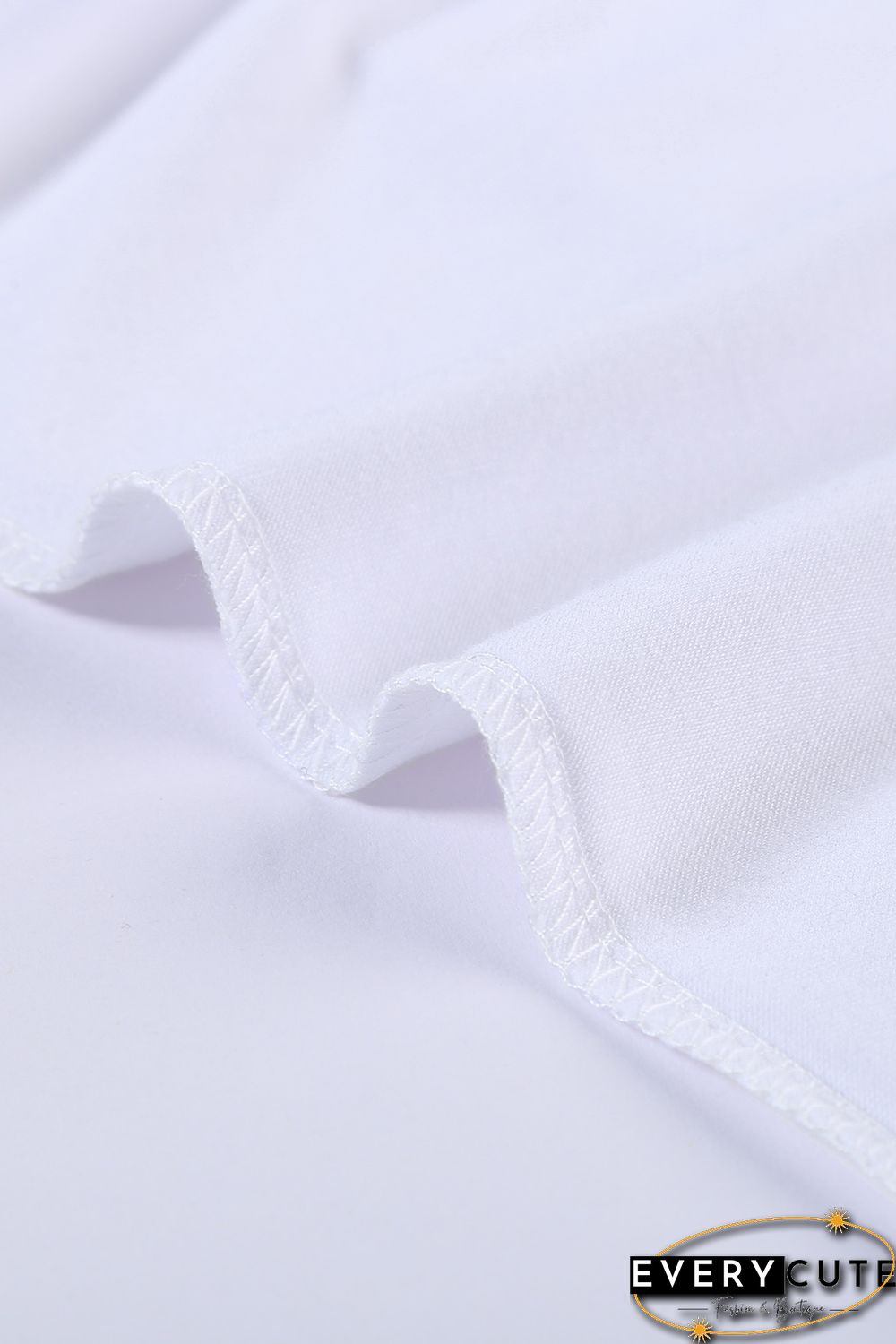 White Collared V Neck Drop Sleeves T-shirt