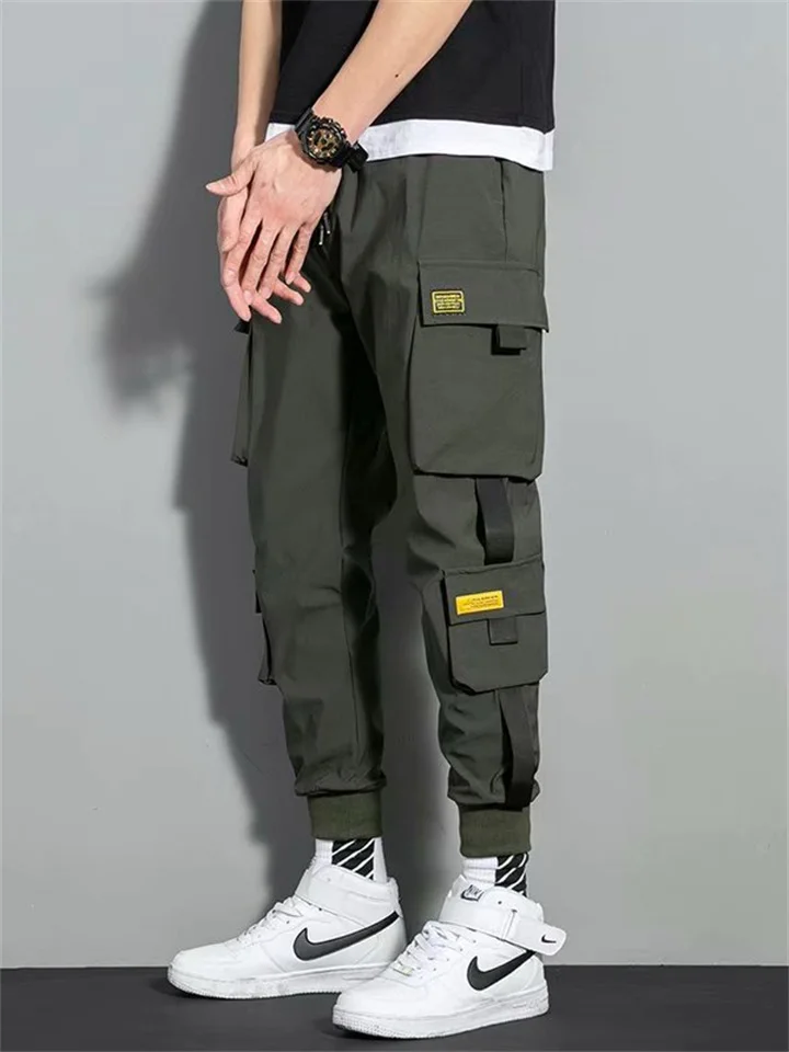 Men's Cargo Pants Cargo Trousers Joggers Trousers Cropped Pants Drawstring Elastic Waist Multi Pocket Letter Comfort Wearable Casual Daily Holiday Sports Fashion Black Green-Mixcun