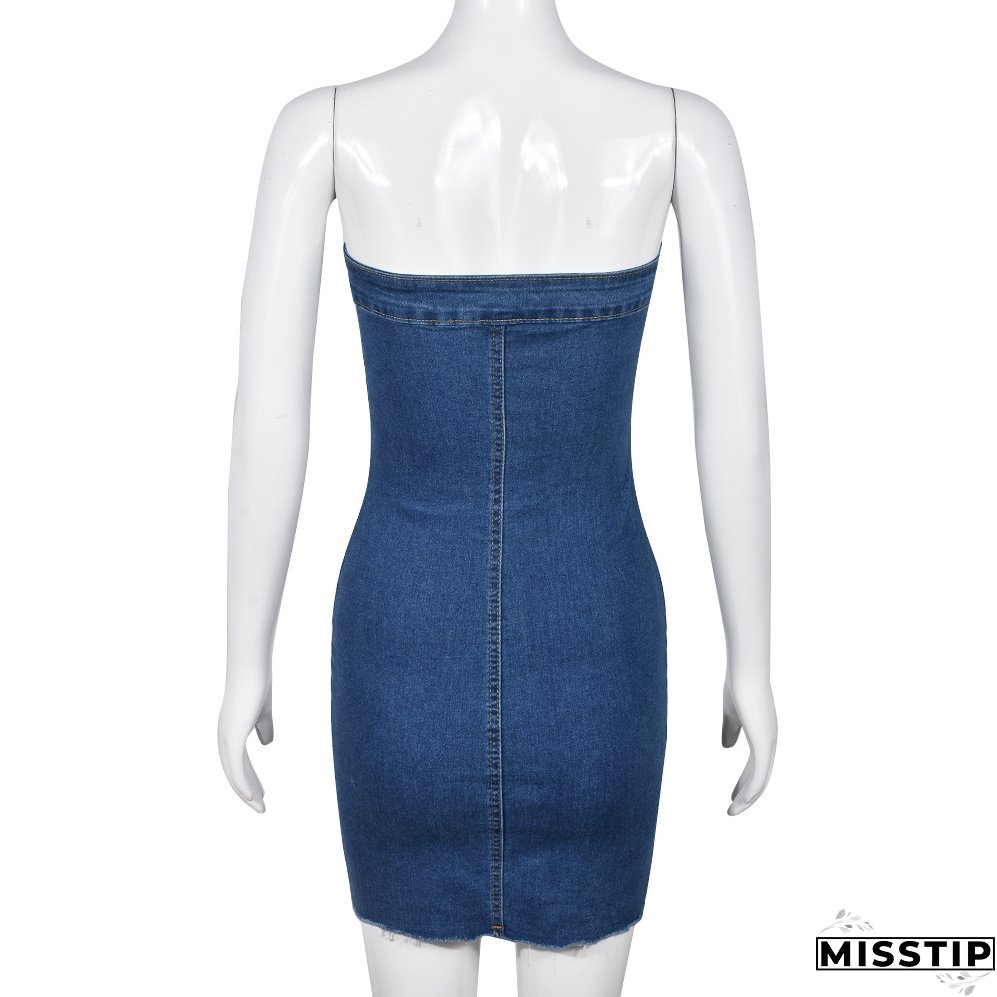 Summer Sexy Strapless Slim Denim Dress For Women