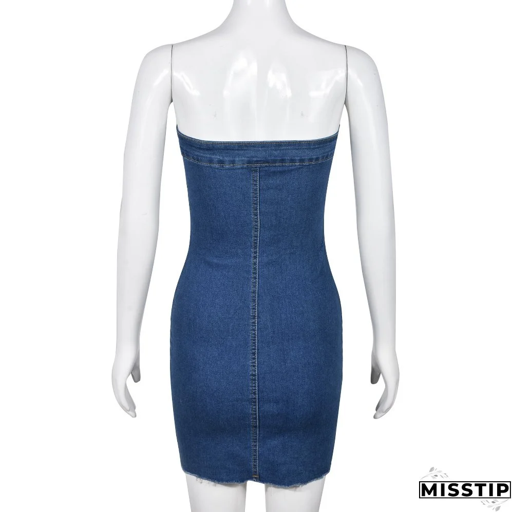 Summer Sexy Strapless Slim Denim Dress For Women