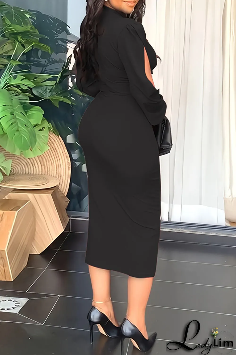 Black Fashion Casual Solid Patchwork O Neck Long Sleeve Dresses