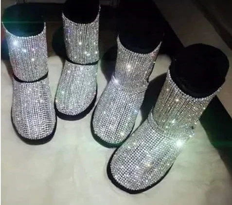Silver Comfortable Flats Sequined Slip-on Flat Snow Fashion Boots |FSJ Shoes