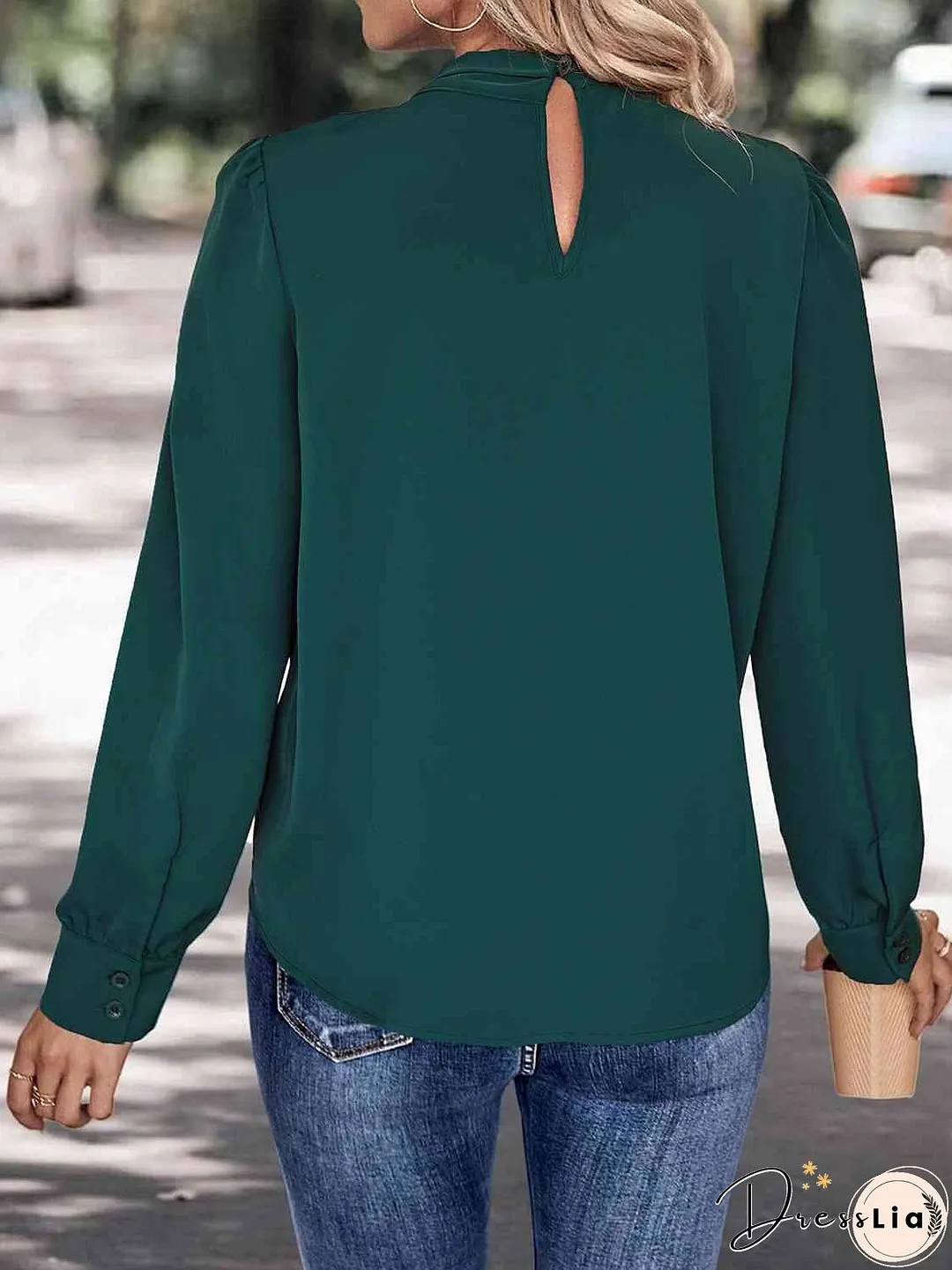 V-Neck Cutout Long Sleeve Blouse