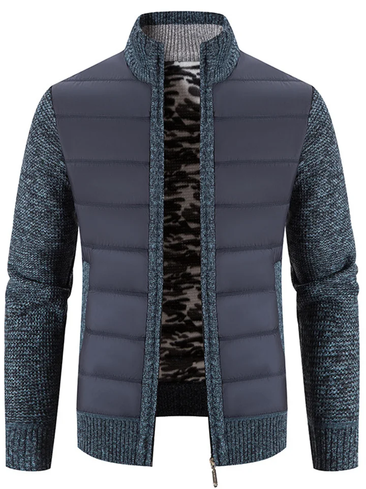 Men's Cardigan Sweater Zip Sweater Sweater Jacket Fleece Sweater Ribbed Knit Zipper Stand Collar Clothing Apparel Winter Dark Grey Black S M L-Cosfine