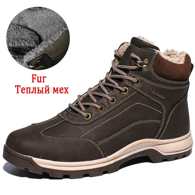 Brand Winter Men's Boots Snow Plush Warm Men's Snow Boots Leather Waterproof Men's Ankle Boots Handmade Mens Shoes Hot Sale