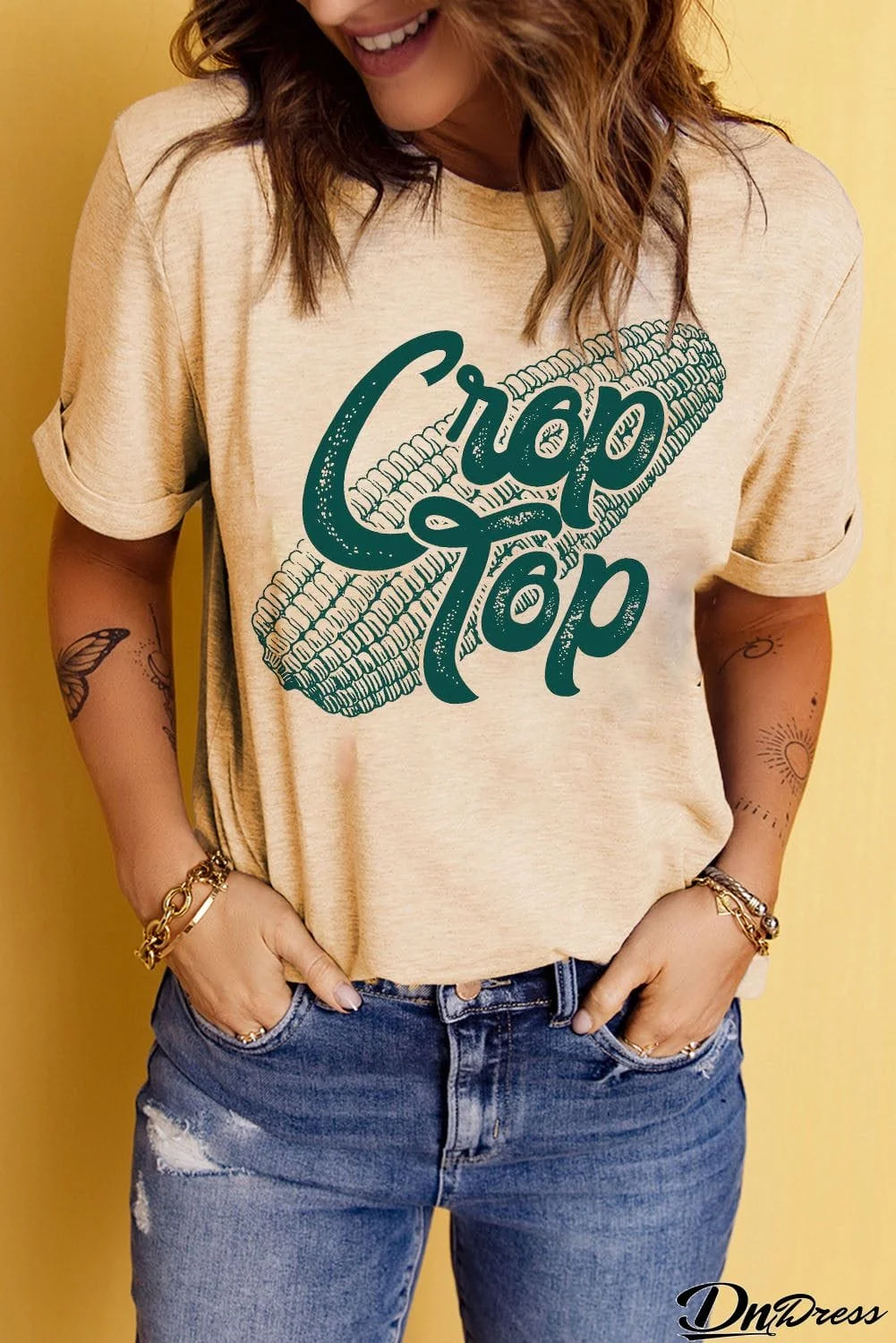 Corn Letter Graphic Cuffed Tee