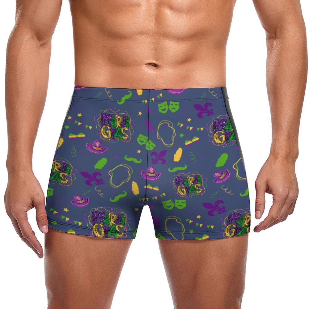 Custom Mardi Gras Fleur De Lis Men's Swimming Trunks Funny Hawaiian Men's Swimsuit Personalized Quick Dry Swimming Shorts Trunks