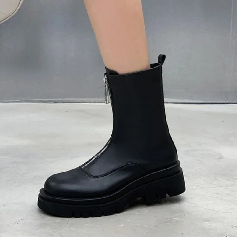Size 33-43 Women Short Boots Fashion Platform Zipper High Heel Winter Shoes Woman Warm Mid Calf Lady Casual Footwear