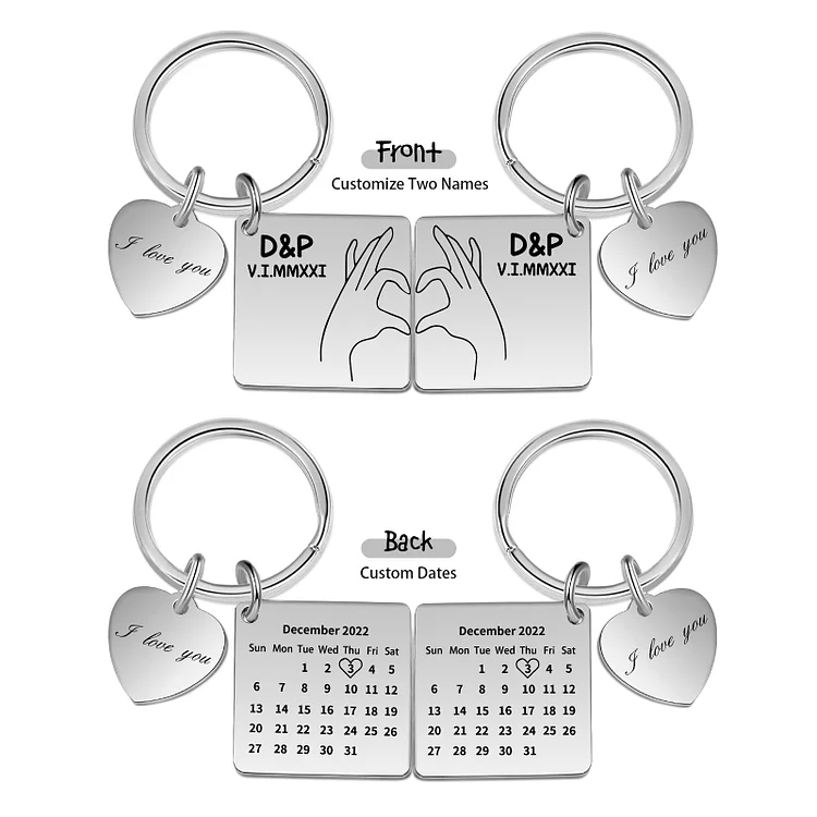Personalized Couple Keychain Set Customized Initial Heart Matching Couple Gifts