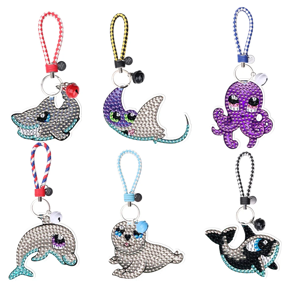 6pcs Cartoon Animal Car Keychain Art Craft DIY Handmade Double Sided for Gifts