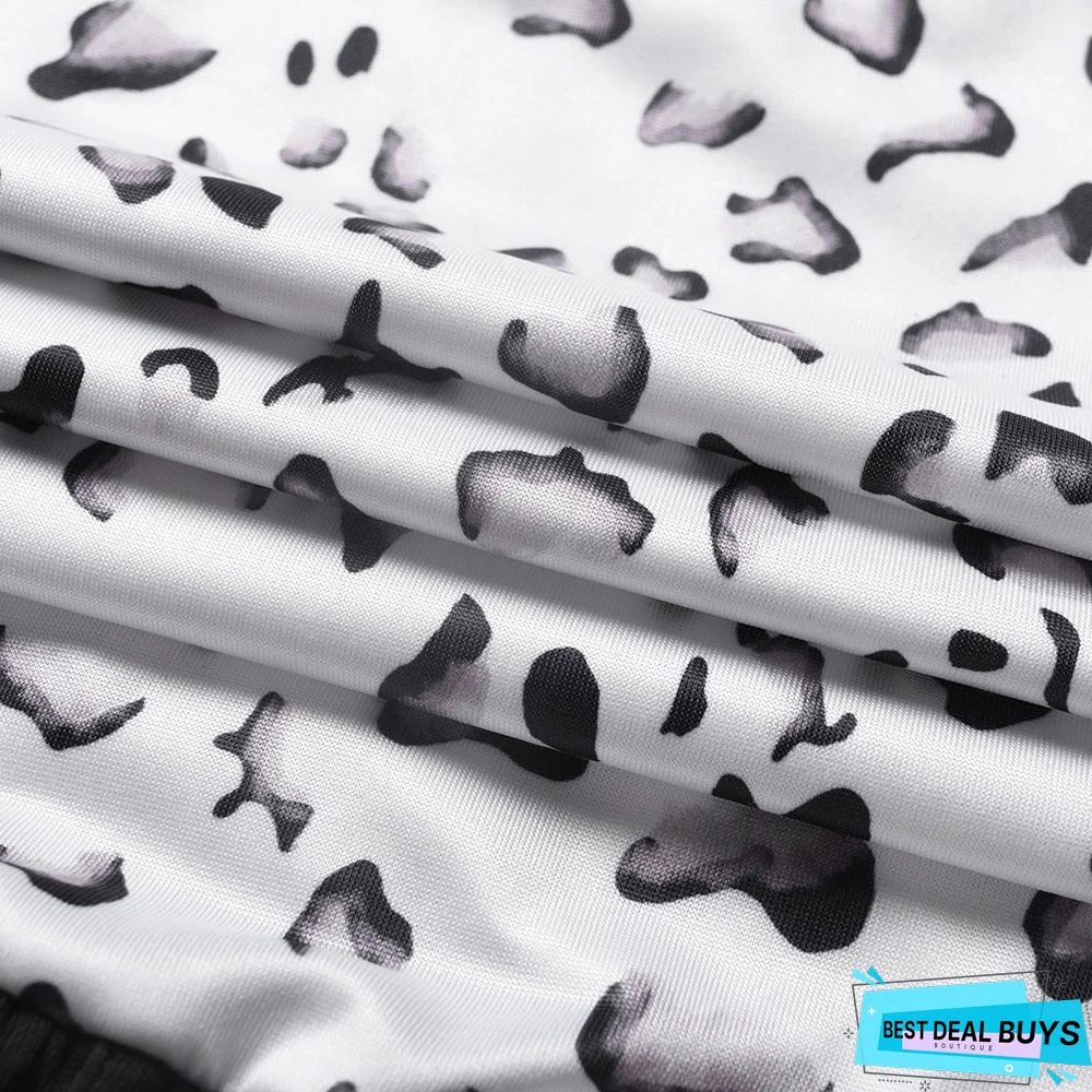 Leopard Stitched Long Sleeve Dress New Knitted Skirt In Autumn and Winter Black Dresses