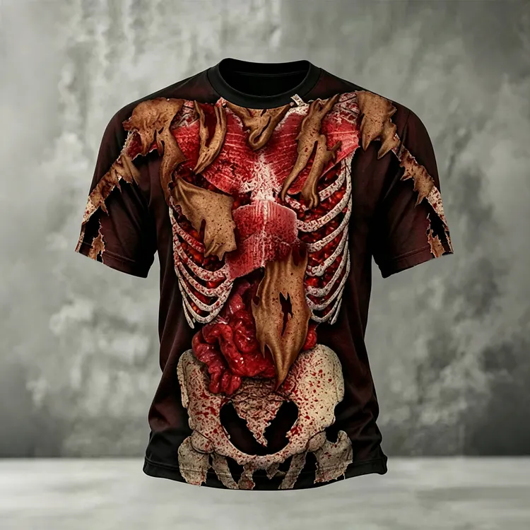 Men's 3d Skull, Muscle, And Internal Organs Print Crew Neck T-shirt
