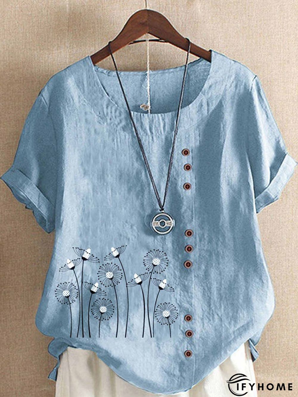 Women's Top Tunic Blouse Shirt Floral Graphic Short Sleeve Round Neck Casual Daily Washable Spring Summer Cotton Loosen Top | IFYHOME