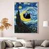 Van Gogh Monet Black Cat - 11CT Stamped Cross Stitch 40*53cm/15.75*20.87in