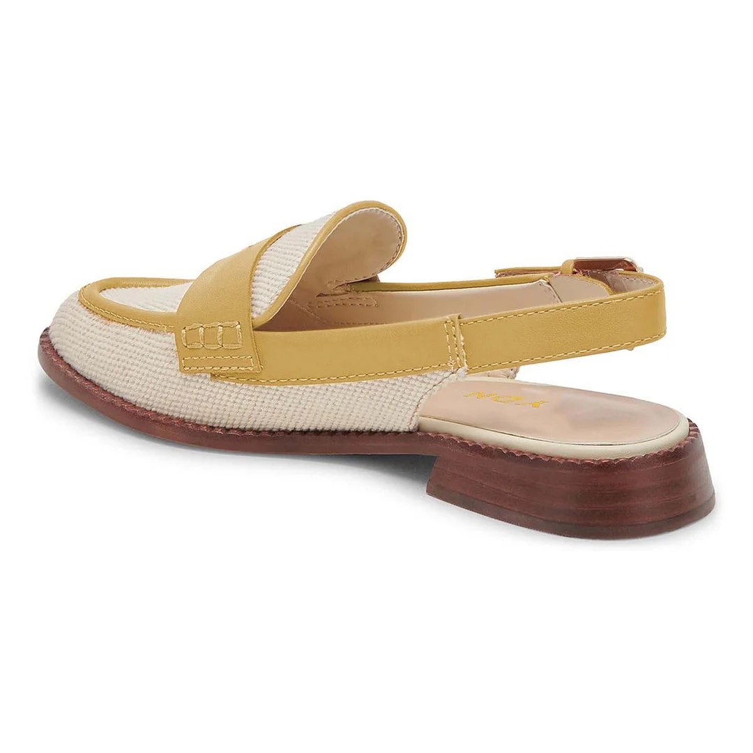 Casual Beige and Yellow Patchwork Round Toe Slingback Flat Loafers