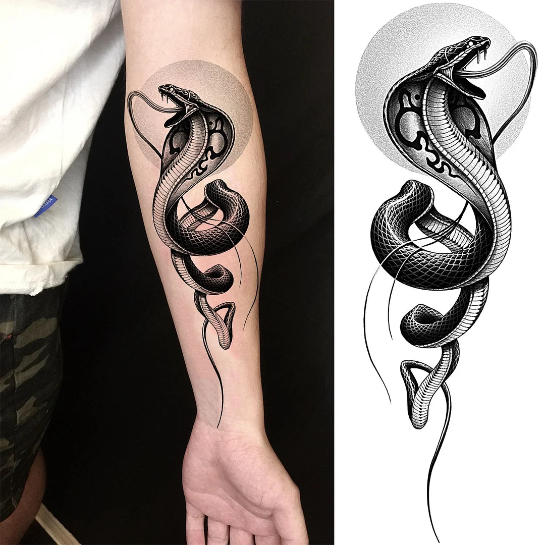 Realistic Snake Unique Forearm Temporary Tattoos For Men Adult Serpent Moon Fake Tattoo Waterproof Body Art Painting Tatoo Paper