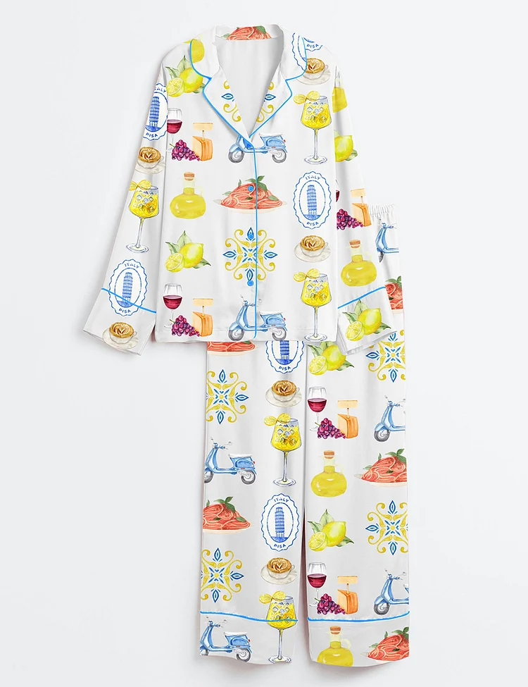 Women&rsquo;s Amalfi Coast Social Club Capri Italy Lemon Tree Aperol Spritz Long Sleeve Satin Pajama Set