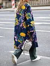 Floral Printed Lapel Collar Loose Long Sleeve Fashion Winter Outerwear