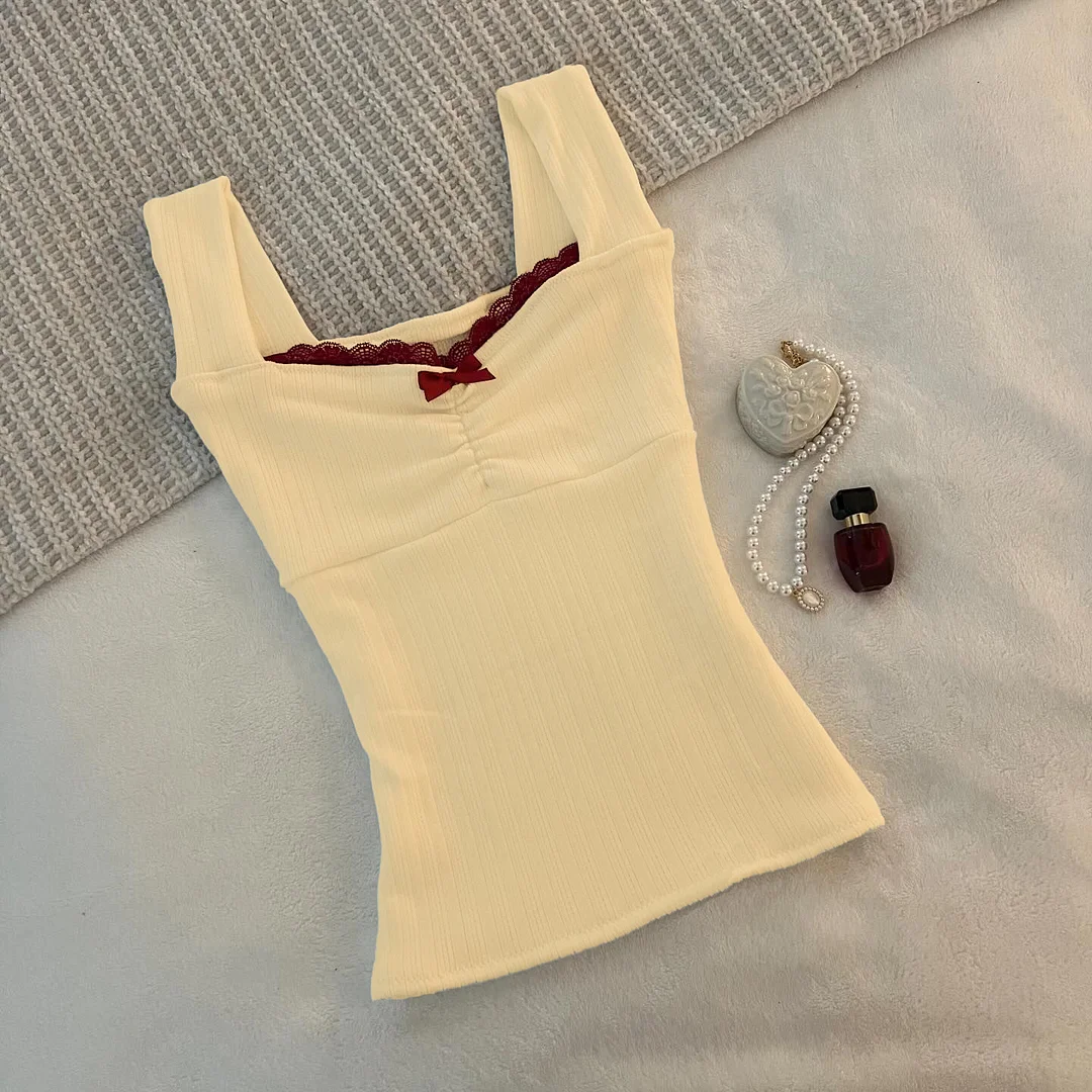 Aonga Harajuku Summer Aesthetic Y2K Female Halter tops Women Vintage Solid Casual Maiden Sleeveless Tide Singlet Cute Fashion Camisole aonga