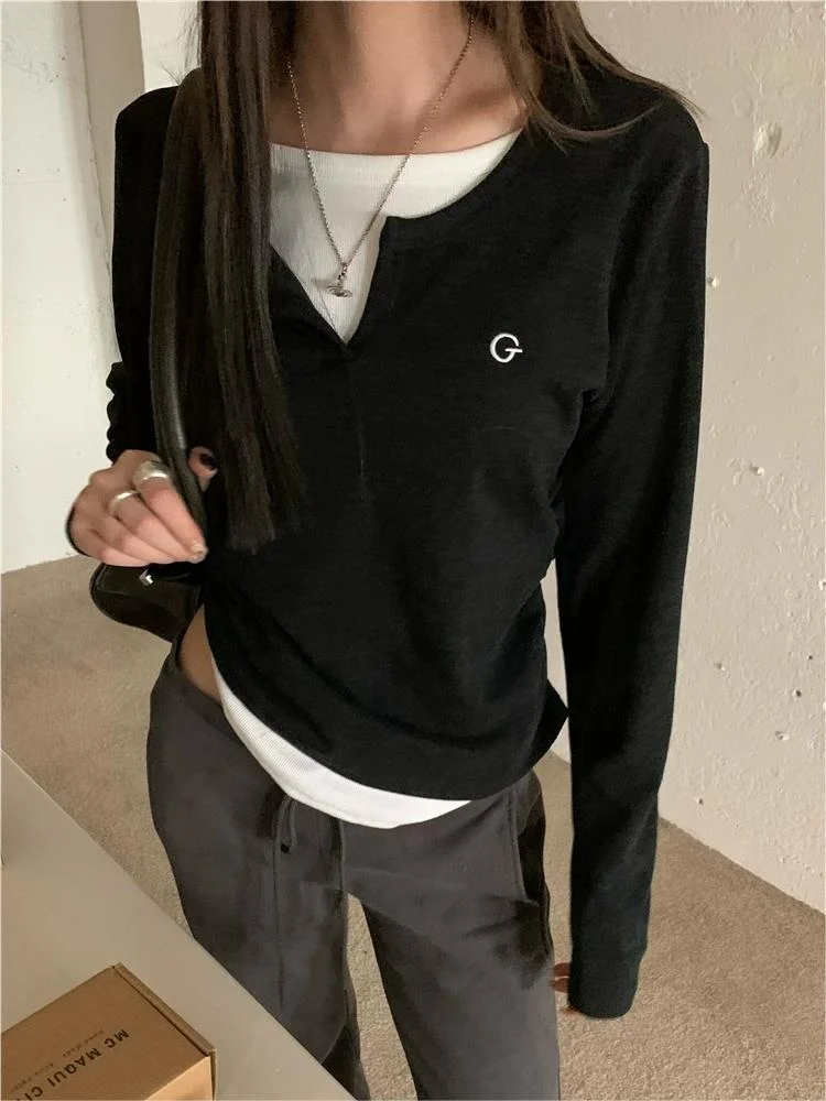 Brownm Mock Two Piece Long Sleeve Shirt
