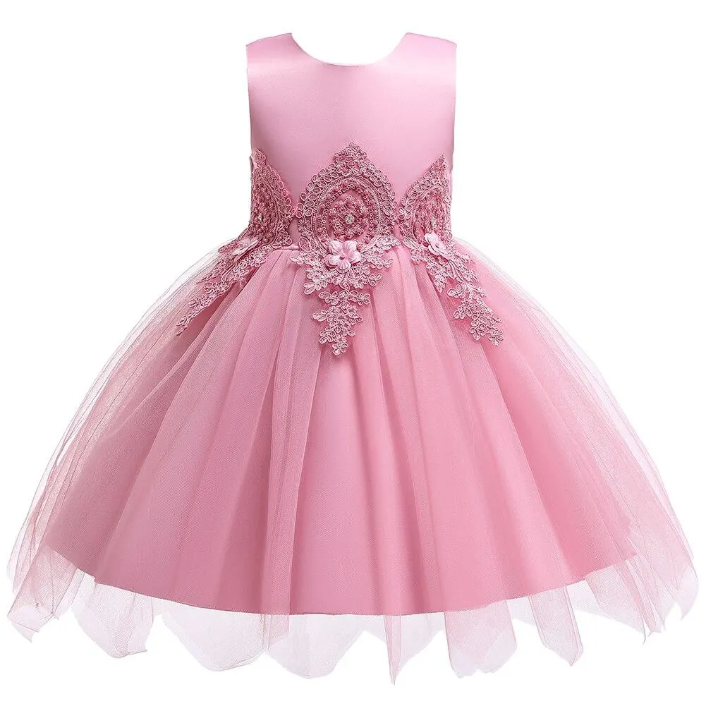 Korean Style Fluffy Princess For Girl Flower Clothes White Kids Bridesmaid Dress Party Layered Ball Gown of 0-6 Years Old