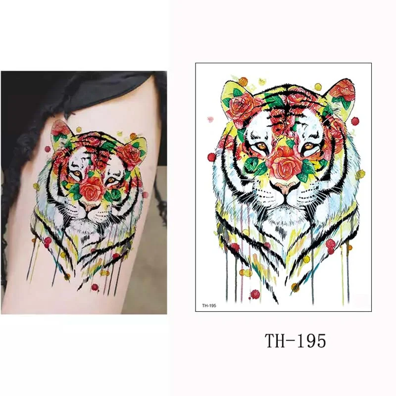 Sdrawing Temporary Tattoos Man Forest Color Painting Tattoo Sticker Tiger Wolf Fake Tattoo for Women Tatto Sleeves for Arm