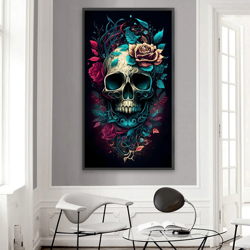 Diamond Painting - Full Round Drill - Flower Skull(40*70cm)