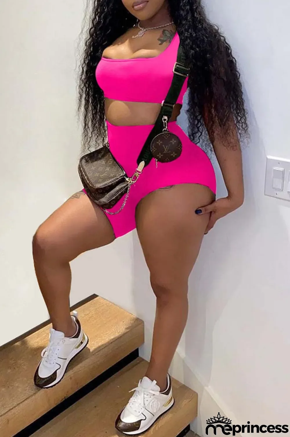 White Sexy Casual Asymmetrical One Shoulder Sleeveless Two Pieces