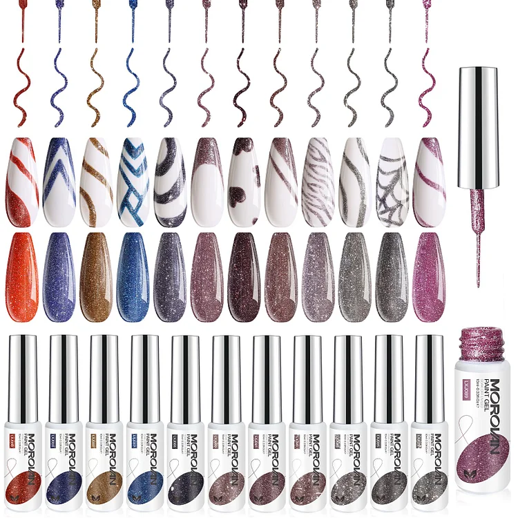 Your Stage - 12 Glitter Colors Gel Nail Polish Art Liner Kit