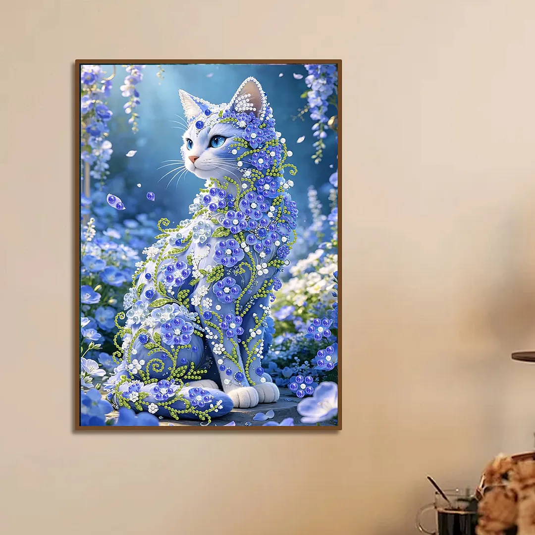 Pearl Painting Kit for Adults Blue Gem Cat 11.81x15.75in