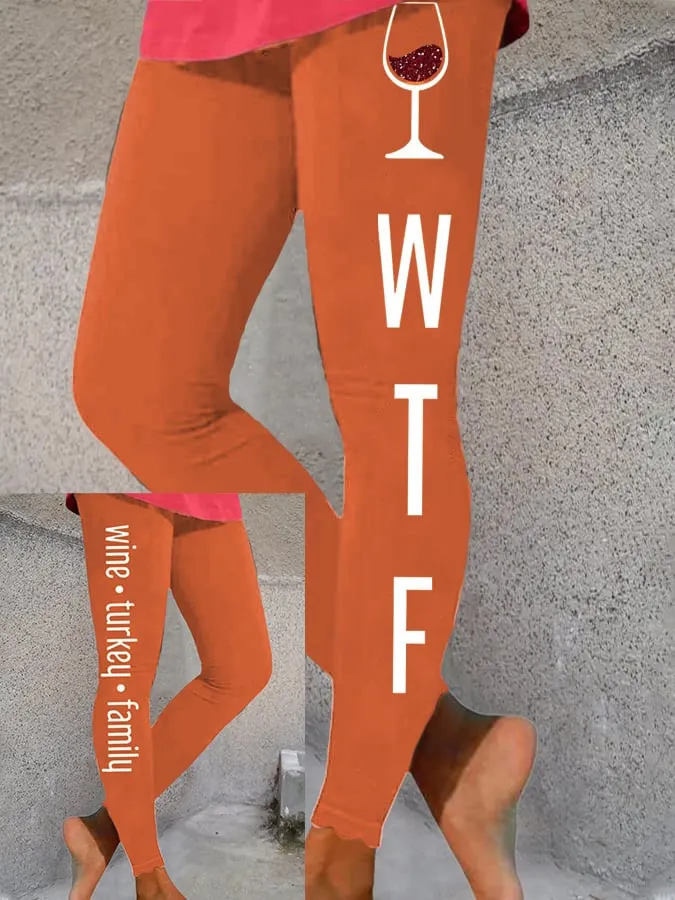 Women'S WTF Wine Turkey Family Print Leggings 