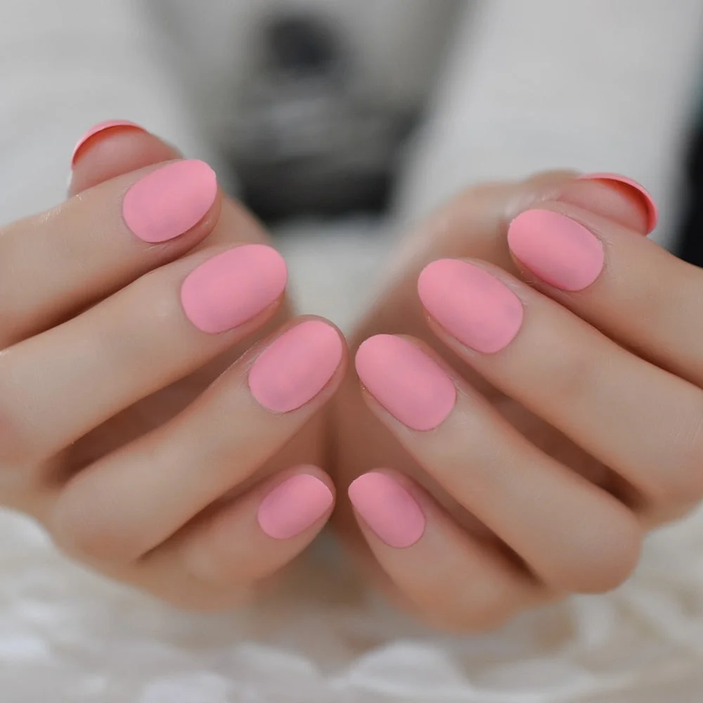 Nail Art Salon Oval Acrylic French Nail Kit Real Medium Length Grace Oval Fake Nails French 24 Tips-Nail Inspo