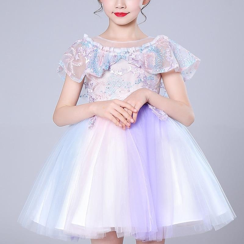 Kids Flower Girls Party Dresses With Bow Casual Princess Summer Lace Mesh Children's Tutu Elegant Clothes 1255