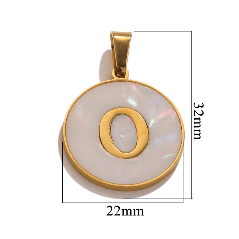 5 Pcs/package Minimalist Round Letter Stainless Steel Plating Inlay Pendant Jewelry Accessories