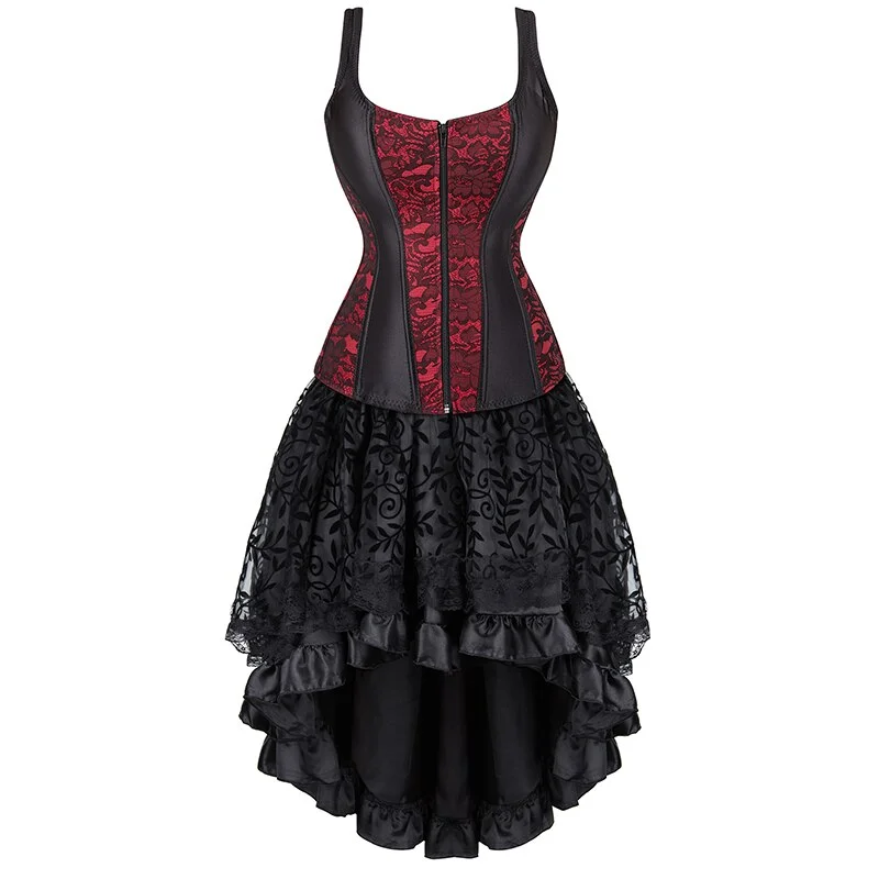 Billionm Corset Dress Steampunk Plus Size Straps Corset Floral Ruffle Skirt for Women Sexy Corset Dresses Pink Blue Red Black