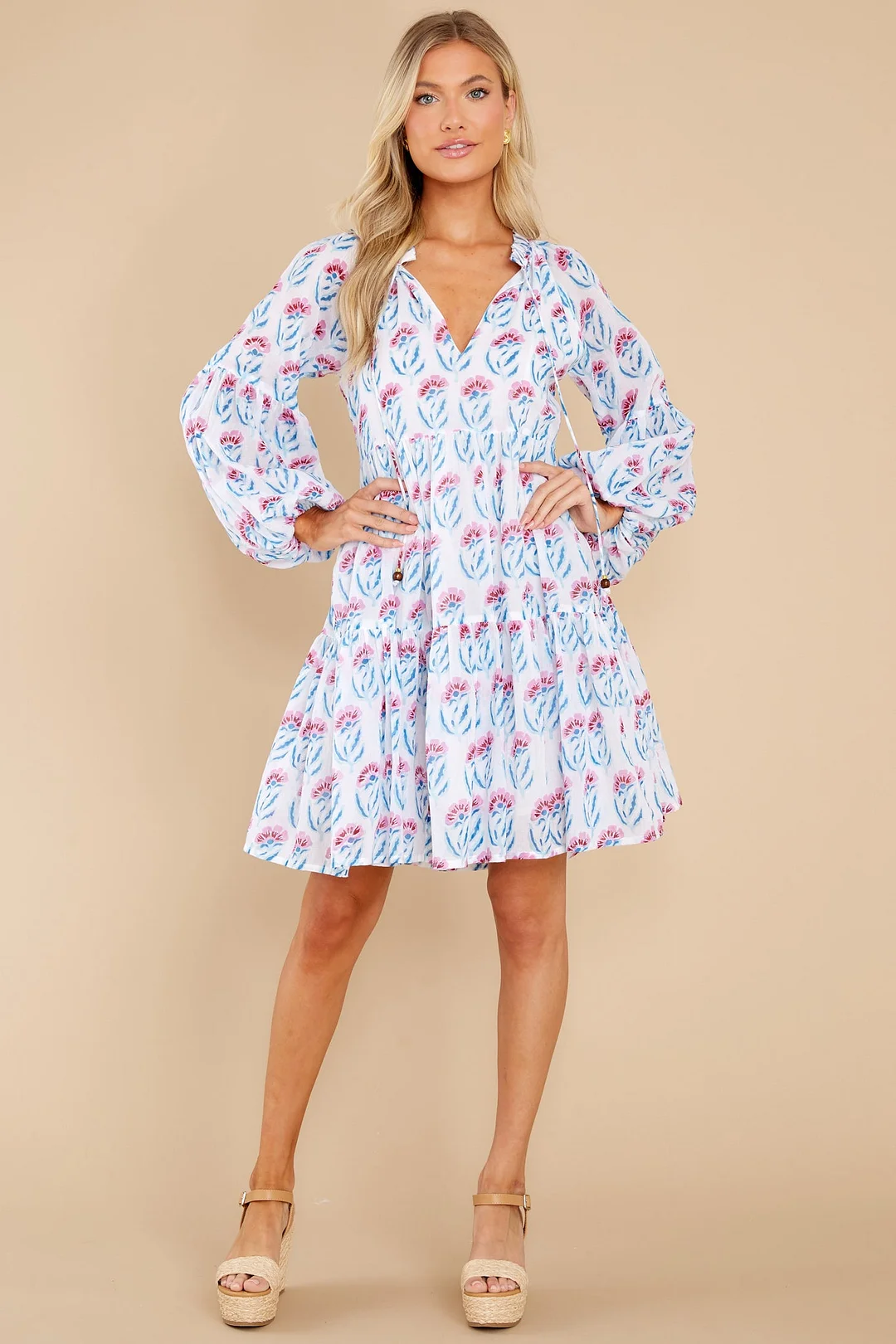 Poppy Blue Balloon Sleeve Short Dress