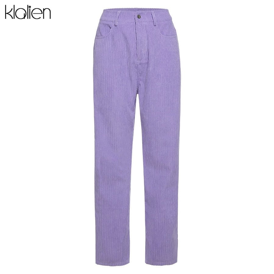 KLALIEN Autumn Fashion Zipper High Waist Solid Casual Wide Leg Pants Women 2020 Street Loose Straight Thicken Female Trousers