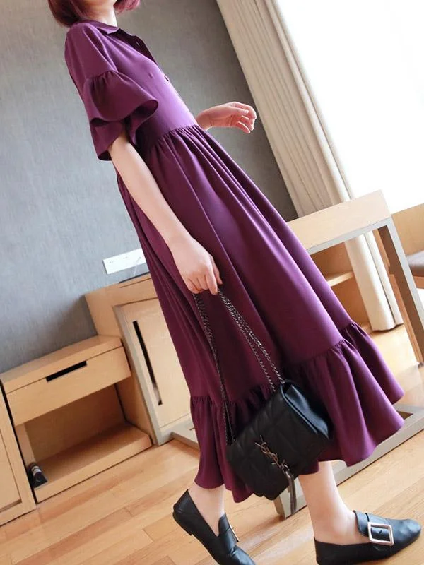 Roomy A-Line Waist-High Graceful Long Purple Dress