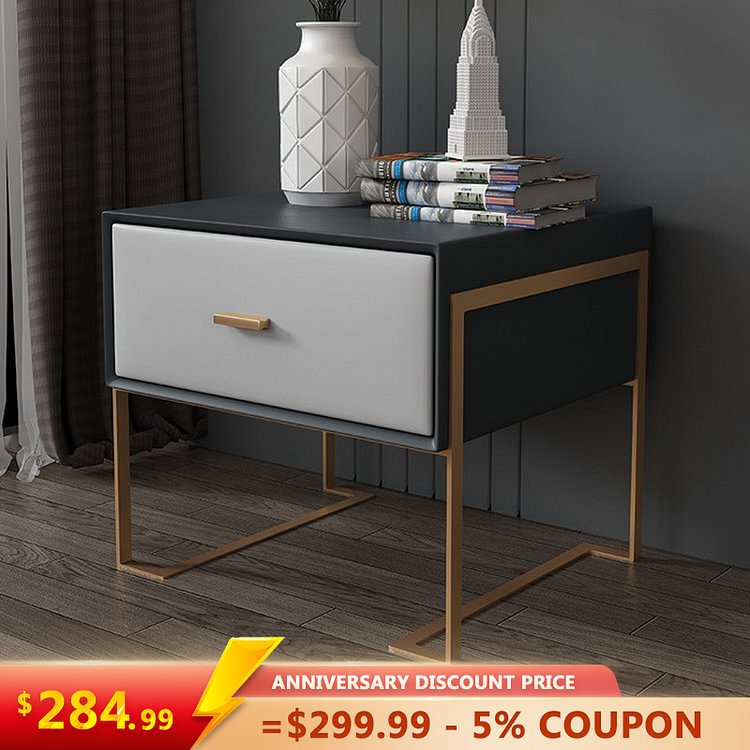 Homemys Blue Bedroom Nightstand with Drawer Bedside Table Stainless Steel Base