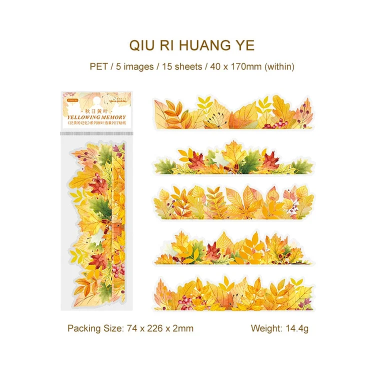 JOURNALSAY 15 Sheets PET Journal Sticker Plant Leaves DIY Scrapbooking