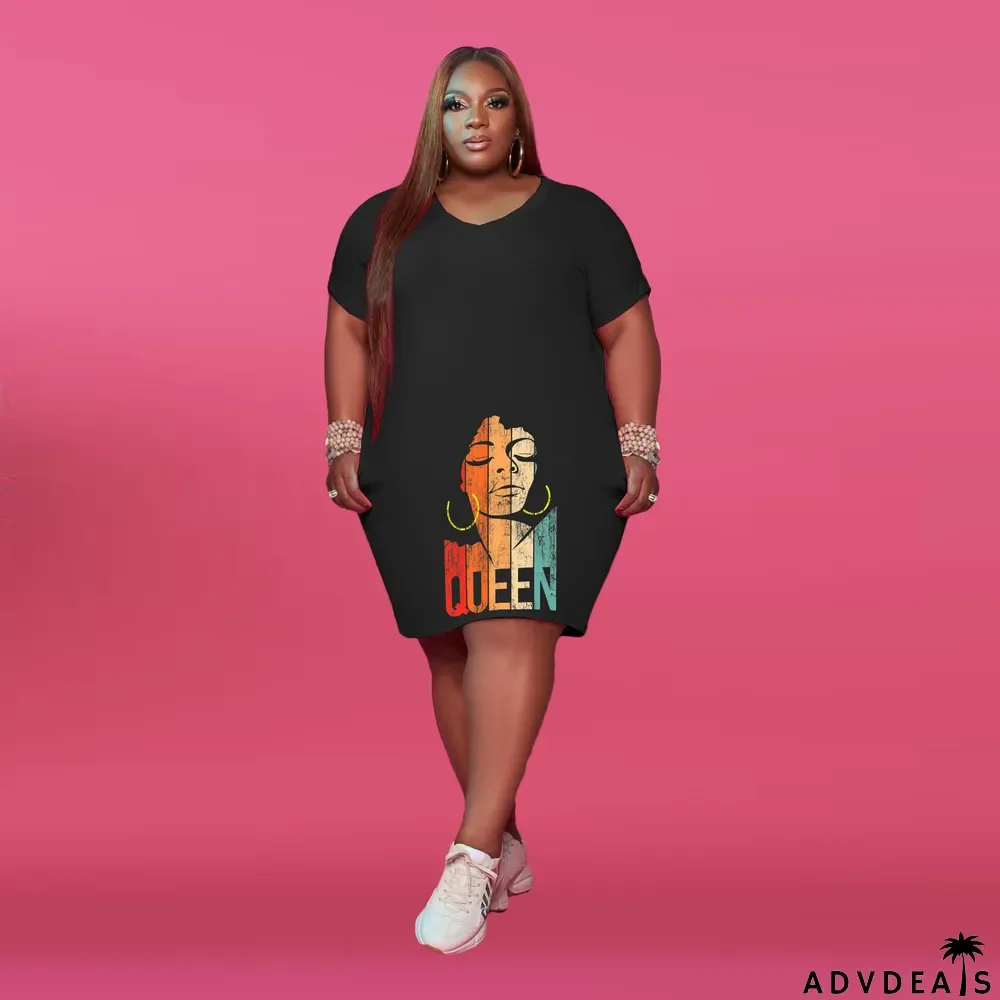 Women'S V Neck Solid Plus Size Women'S Fashion Casual Dress