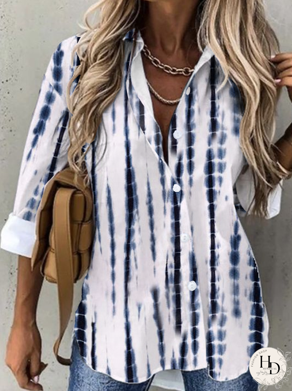 Striped Shirt Collar Loosen Long Sleeve Blouse