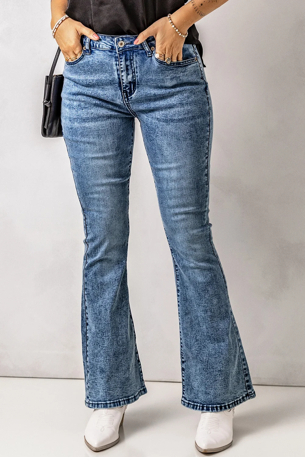 Vintage Washed Flare Jeans with Pockets | IFYHOME