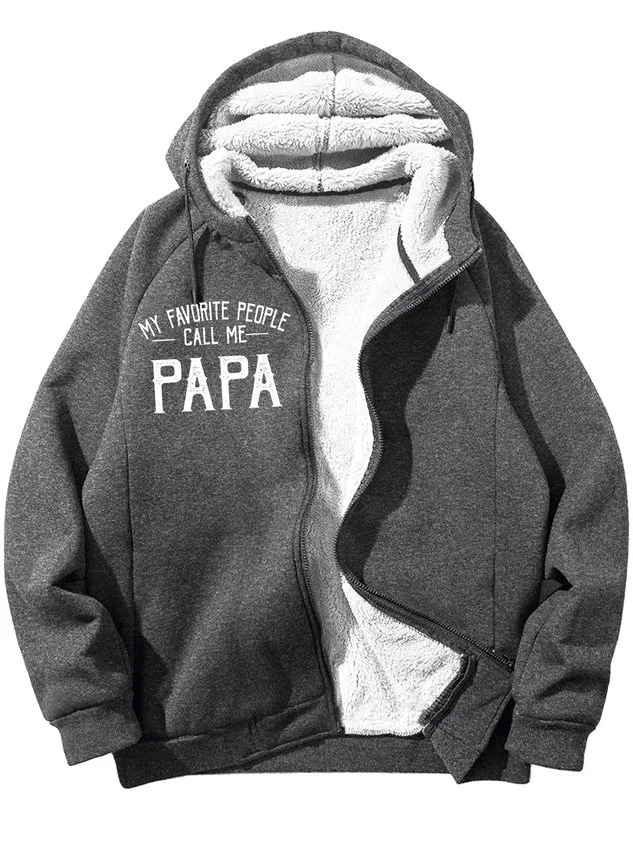 Men's My Favorite People Call Me Papa Text Letters Graphic Print Hoodie Zip Up Sweatshirt Warm Jacket With Fifties Fleece socialshop