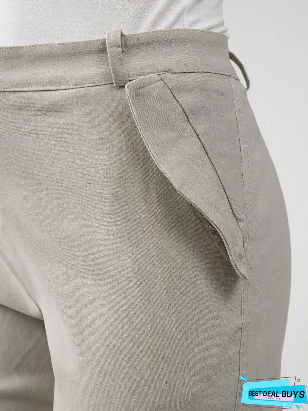 Casual Plus Size Cotton-Blend Solid Pants